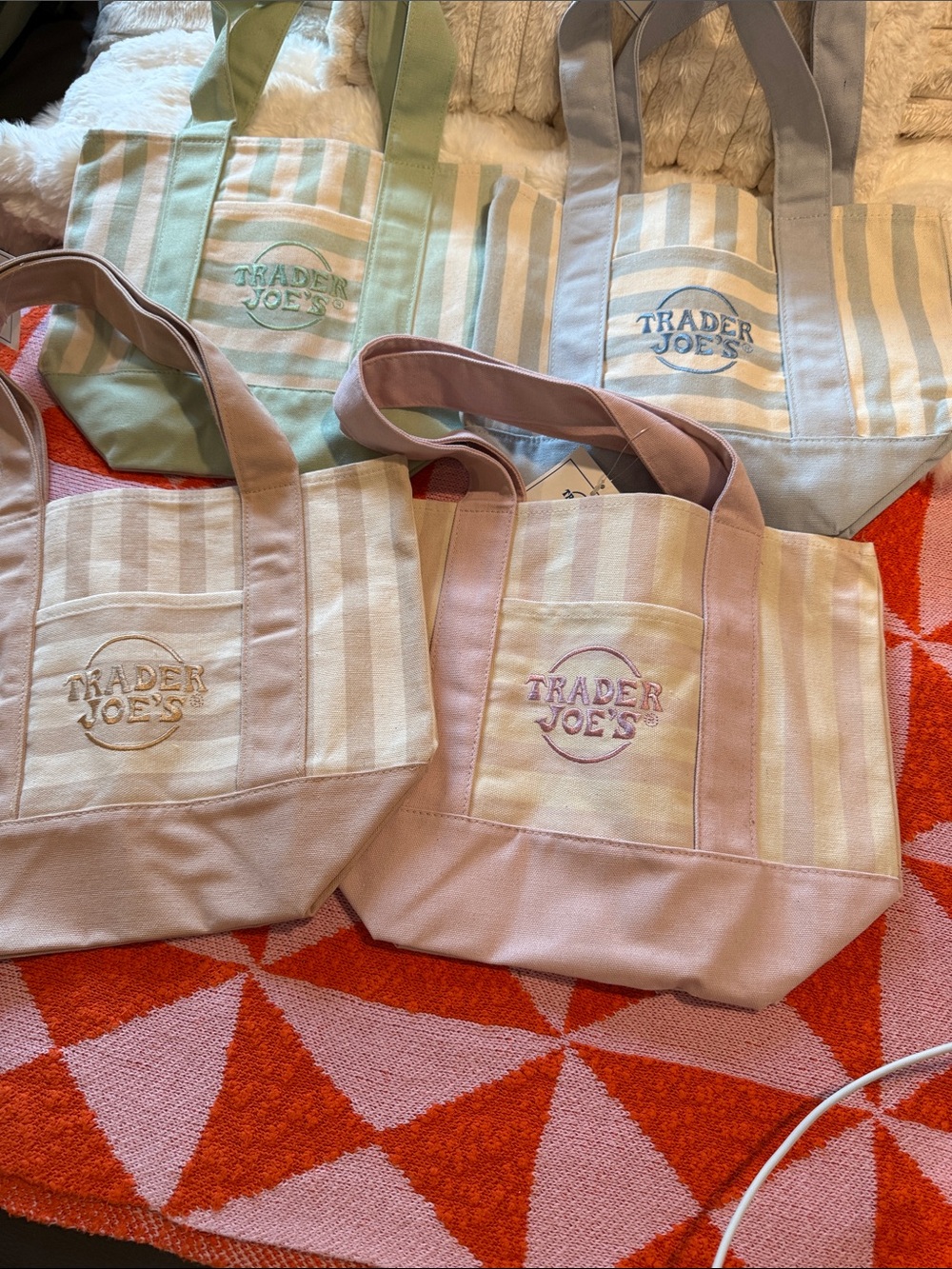 Trader Joe's Pastel Pink Stripe Canvas Tote